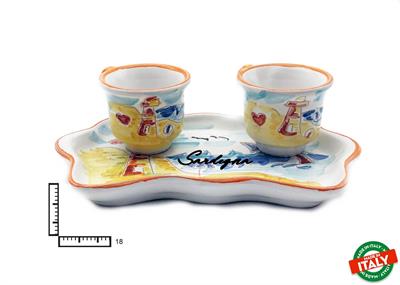 SET CAFFE' CERAMICA X2 OND. L.INCISA SARDEGNA