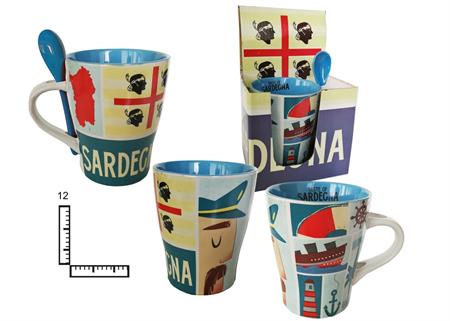 MUG CERAMICA C/CUCCHIAINO INTERNO BLU SARDEGNA