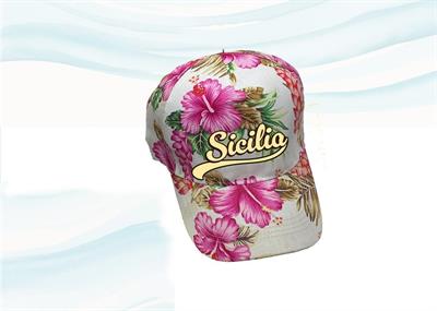 CAPPELLO STAMPATO IBISCUS C/RICAMO PERSONALIZZABILE